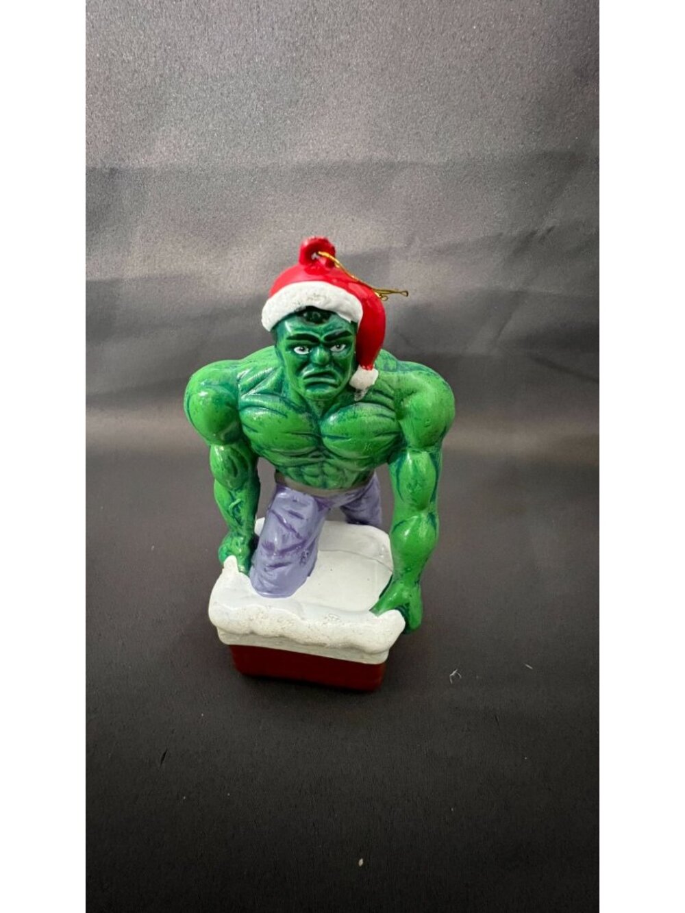 Hulk Christmas Ornament Marvel 2003 Green & Purple With Santa Hat Holiday Decor